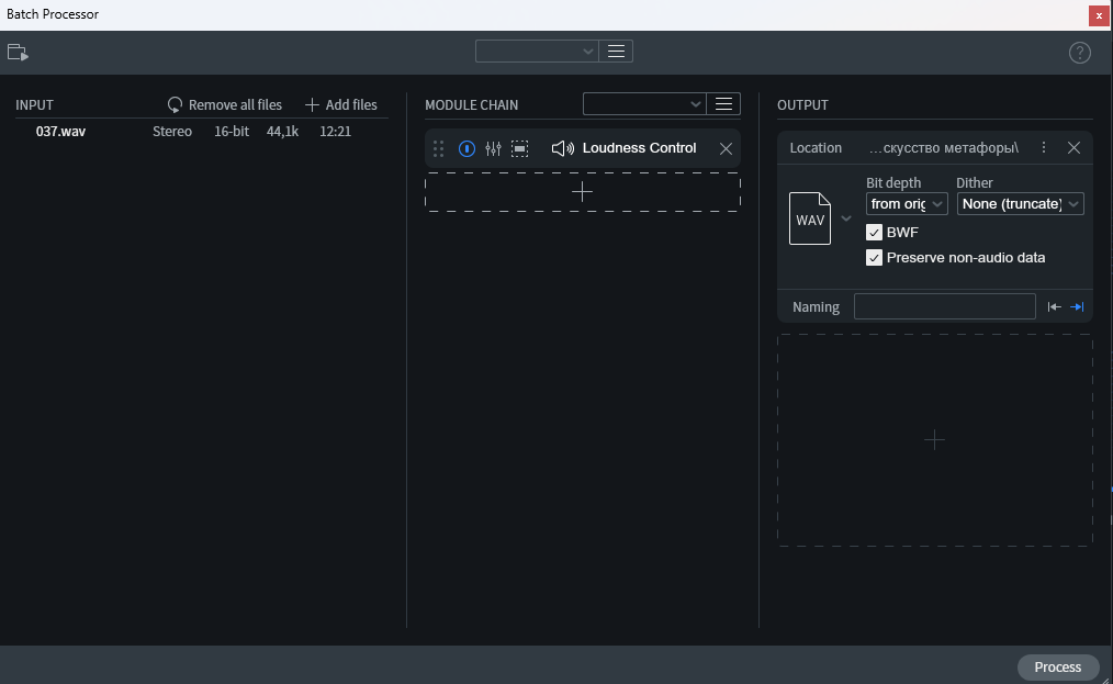 Окно Batch Processor в программе iZotope RX