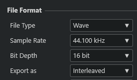 Настройки WAV стерео 44,1 кГц и 16 бит в окне экспорта