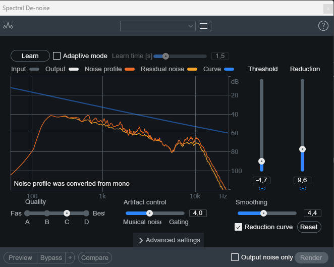 Окно iZotope RX Spectral De-noise с профилем шума